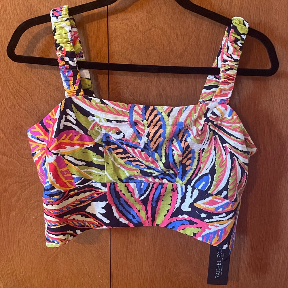 Rachel Zoe Patterned Fitted Crop Tank Top
